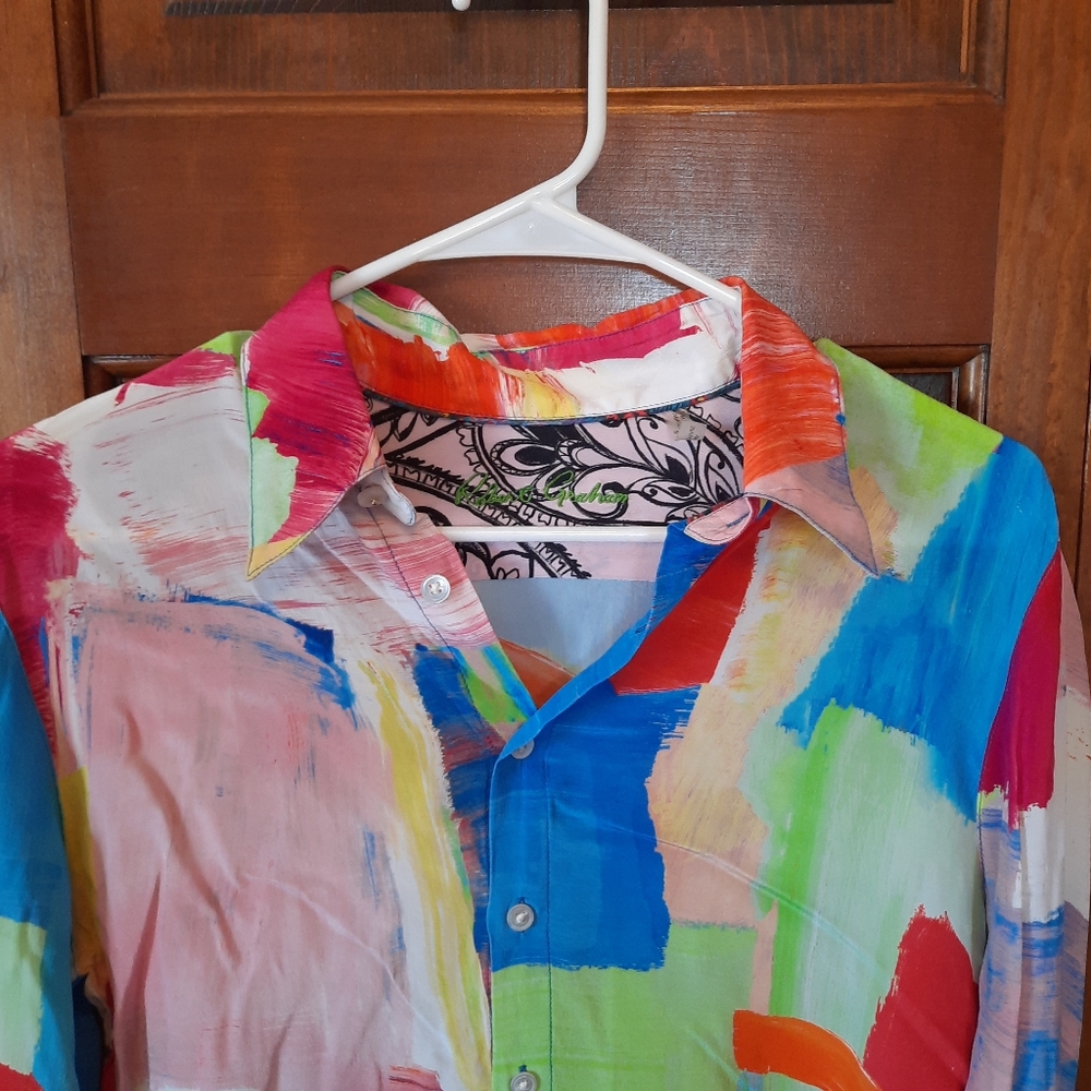 Robert Graham 100% Silk Abstract Paint Swatch Button Up Blouse Size Small - Picture 4 of 13